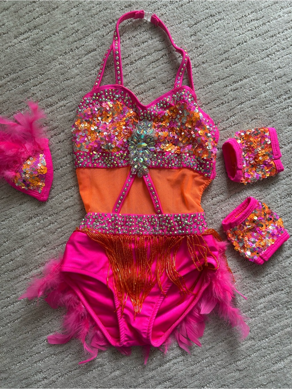 Glamour Hot Pink and Orange Sequin Dance Outfit